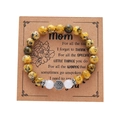 Handmade stone bead bracelet with life tree charm and Mother's Day greeting card - Yellow Black Spotted Tree of Life Bracelet