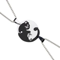 Minimalist black and white cat couple necklaces forming a round puzzle on box chains - Oval Pendants Pair + 60CM Bone Chain / Black and White