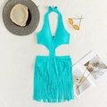 Monokini à licou avec décolleté plongeant et jupe à franges en turquoise vif - M / Bleu Menthe