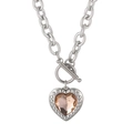 Collana con chiusura OT argento e ciondolo a cuore in gemma champagne su catena spessa - Cuore Champagne Argento (KN229679-Z)
