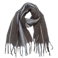 Detailed close-up of knitted scarf with geometric stripes and decorative fringe tassels - 185x65+10cm / 04# Grey