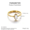 Detail view of a 10x9mm square opal and rhinestone setting on a gold stainless steel ring - US 5 / Gold (KR111191-TOM)