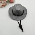 Mini gray felt cowboy hat for pets with gold star band and adjustable black strap - Cowboy Drawstring / Gray
