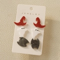 Set orecchini di Halloween con cappelli da strega glitterati, fantasmi e pipistrelli - Orecchini a Bottone Cappello da Mago E Fantasma E Astratti