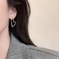 Minimalist S925 silver heart shaped earrings with polished hollow design for women - Popular Heart Hoop Earrings - A1174 Silver