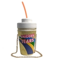 Unicorn Tears rainbow glitter soda cup crossbody bag with golden sequins and chain strap - Gold