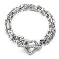 Bracciale a doppia catena in acciaio al titanio con chiusura a cuore OT su fondo bianco - Color Acciaio