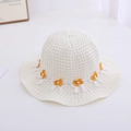 White knit straw sun hat for girls with orange bows and pearl accents for summer - Pearl Flower / Circumference 50-53cm / White