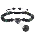 Map stone bead bracelet with black heart projection pendant and adjustable cord - African Turquoise + Matte Stone Bracelet