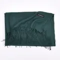 Unisex solid dark green faux cashmere scarf with fringe edges and brand label - Dark Green