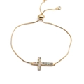 Adjustable gold-plated cross bracelet with colorful pave crystals for women on white background - Golden Box Chain
