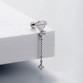 Silver heart-shaped zircon ear stud with hanging chain and sparkling details - Single Heart Tassel Pendant Style (A25-4#)