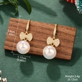 Detalle de pendientes de lazo con perlas y circonitas mostrando medidas y peso - Estilo Exquisito / Lazo de Lujo Perla