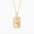 Detail of a vintage golden Aries zodiac necklace with zircon border and purple enamel - Aries (Gold)