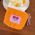 Orange quilted square coin purse with heart pattern and Sound of Silence patch - Bright Orange Heart Quilted Mini Bag