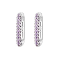 Detail view of S925 sterling silver hoop earrings with triple row purple cubic zirconia - Silver Circle Purple Zirconia Ear Buckle
