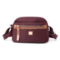 Burgundy nylon crossbody bag with adjustable wide strap and multi-zippered compartments - Rouge Red