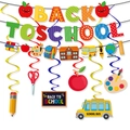 Set decorazioni Back to School con striscioni e riccioli appesi per rientro a scuola - Nuova ghirlanda di banner e spirali