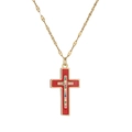 Collana classica vintage con croce in smalto rosso e cristalli colorati in oro - Croce in smalto rosso / Rosso