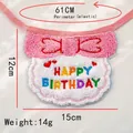 Pink and white plush dog birthday bandana with rainbow HAPPY BIRTHDAY embroidery - Pink Plaid Birthday Girl Bandana