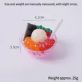 Miniature dessert bowl model with pink ice cream scoops, fruit slices, and a small spoon - White Ice Cream Ball - Strawberry Ice Bowl