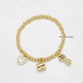 Pulsera de cuentas chapada en oro de 18k con esferas de 4mm y dijes de corazón - Azul
