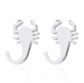 Polished silver scorpion stud earrings with detailed pincers and tail on white background - Silver