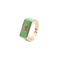 Bague réglable dorée avec émail vert et zircons scintillants au design de large bandeau chic - Ouvert Réglable / Vert