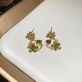 18k gold plated flower stud earrings with green gemstones and sparkling crystals - Silver Needle Earrings-Green