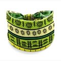 Yellow and green elastic headband with black African tribal eye and sun patterns - Style 64