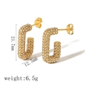 18k gold plated U-shaped moon earrings with pavé crystals showing dimensions and weight - Gold Rhinestone C-Shape Style (TE6594)