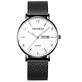 Herren-Quarzuhr mit schwarzem Netzarmband und weißem Sternenhimmel-Kalenderblatt - Schwarzes Mesh-Armband Weißes Zifferblatt