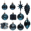 Deep blue electroplated Christmas ornaments set with various shapes and textures - Navy Blue