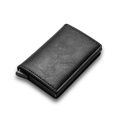 Black leather RFID blocking wallet with aluminum card holder and pop-up slide mechanism - Black