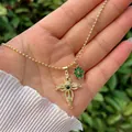 18K vergulde kruisketting met groene zirkoon hart hanger op een balketting - Kruis en Tulp Hanger (Groen C) / Groen C