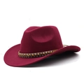 Close-up of wine red fedora hat with braided band and decorative brown beads - M (56-58cm) Adjustable / 07 Wine Red