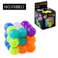 Translucent magnetic building blocks cube set with colorful spheres in branded packaging - FX8811 Magnetic Cube (110G)