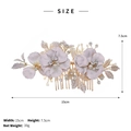 Specifiche dimensionali del pettine da sposa dorato con fiori viola, perle e strass lucidi - Oro HS-J6274