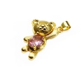 Golden teddy bear pendant with purple zircon gemstone inlay and textured metal surface - Style C Pink