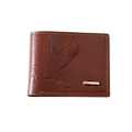 Men's brown PU leather bifold wallet featuring embossed eagle and blue rhinestone detail - Light Coffee