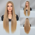Extra long straight blonde wig with light brown ombre finish and middle part style - Cool Gold Gradient