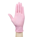 Disposable pink nitrile gloves with textured grip and rolled cuff for kitchen cleaning - Sakura Pink