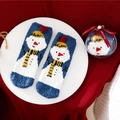 Blue snowman fuzzy socks in a festive clear gift ball with a red decorative ribbon - Kids Size (Without Ball) / Blue Snowman