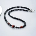 Men's Tiger Eye beaded necklace with black stones and a silver OT toggle clasp - 6mm Smooth + Red Tiger Eye