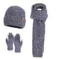 Blue and white knitted winter set with beanie hat, scarf, and touchscreen gloves - 3-Piece Set (Hat+Scarf+Gloves) / Mixed Navy Blue