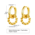 Golden stainless steel hoop earrings with IP gold plating and detailed size specifications - Gold Double Twisted Hoop Earrings