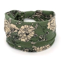 Bohemian style green cotton headband featuring off-white paisley floral patterns - 33-Green Floral