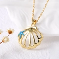Golden shell necklace with hollow scallop pendant and blue starfish charm accent - Style D / Gold Hollow Shell + Blue Starfish