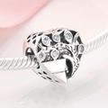 S925 sterling zilveren hartvormige levensboom bedel met fonkelende zirkonia steentjes - Hart Witte Zirkon Levensboom