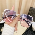Occhiali da sole quadrati senza montatura con lenti viola sfumate e strass brillanti - Montatura Oro Lente Sfumata Blu Rosa